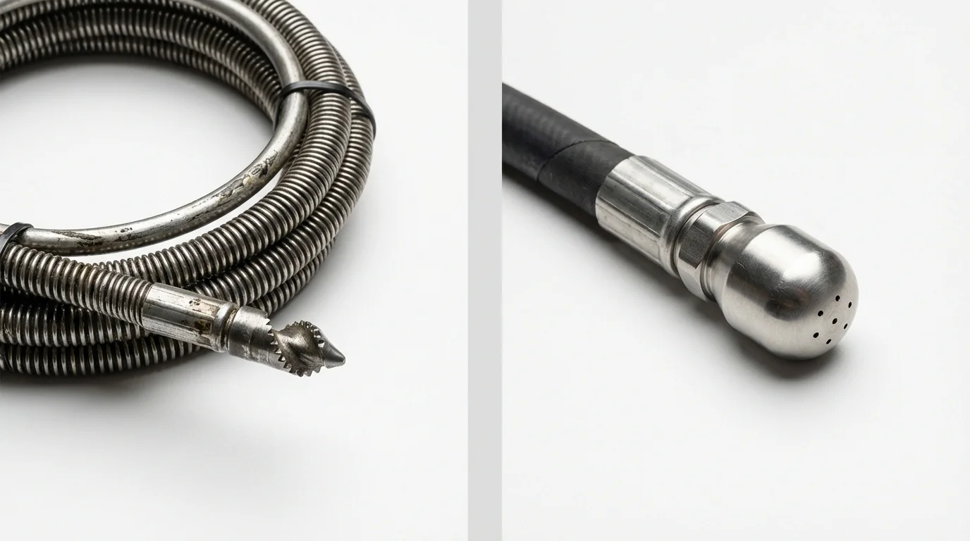Drain snake cable and hydro jetting nozzle used for drain cleaning in McConnelsville, OH