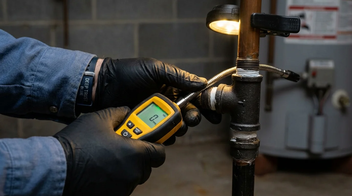 Gas leak detection with electronic sniffer by Johns Plumbing LLC in McConnelsville