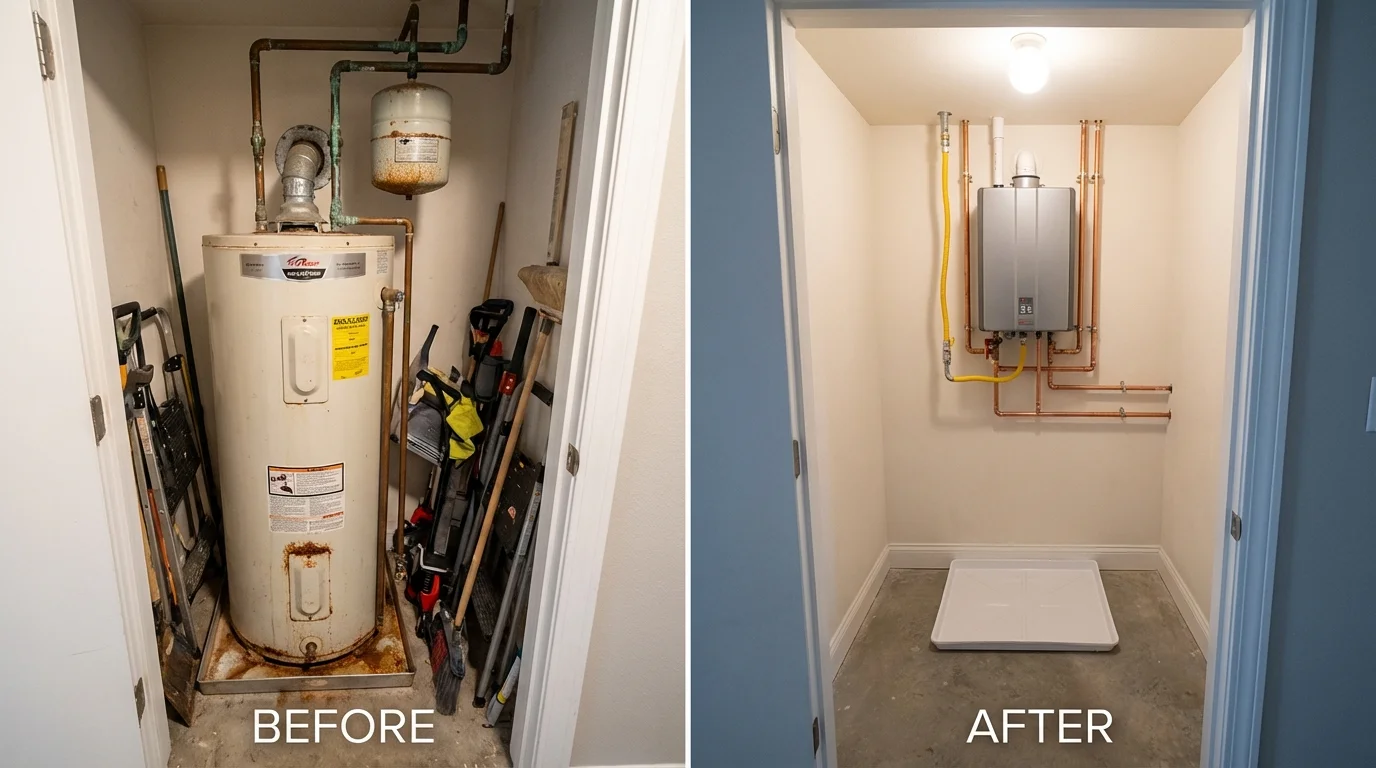 Tank water heater versus wall-mounted tankless unit comparison for McConnelsville, OH homeowners